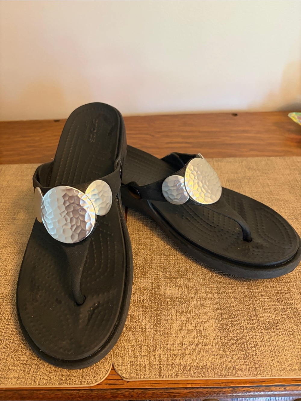 CROCS Black Sandal with Silver Accent Discs